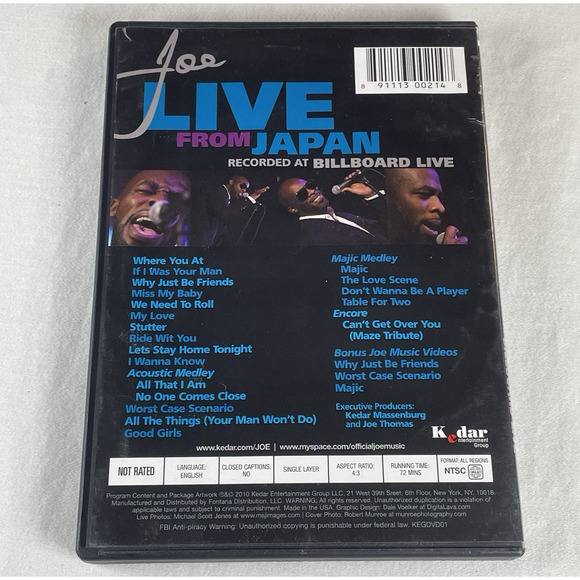 Joe Thomas Live From Japan [DVD 2010] Recorded at Billboard Concert Music Video - Picture 2 of 4